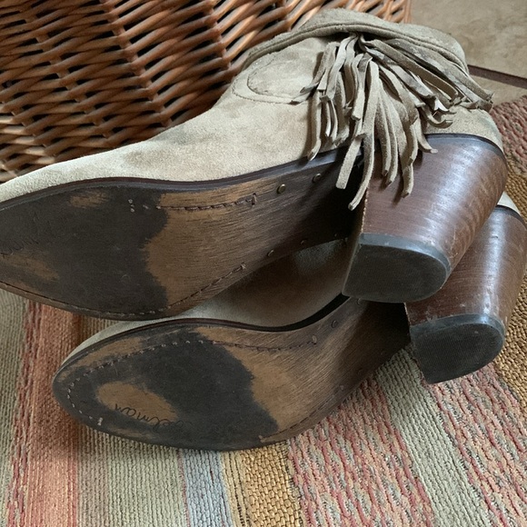 Sam Edelman Louis Distressed Suede Fringe Western Cowboy Ankle Booties Gray 7M - Picture 5 of 9